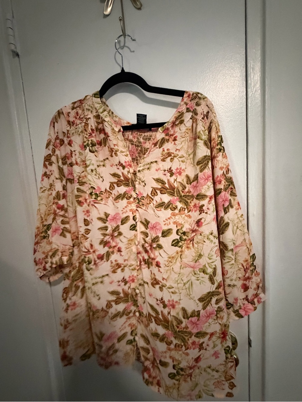 Cynthia Rowley Cream Blouse with Pink and Green Floral Pattern - never worn
